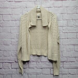 Universal Thread Open Knit Cropped Cardigan Sweater Size M Cottage Neutral Sweet